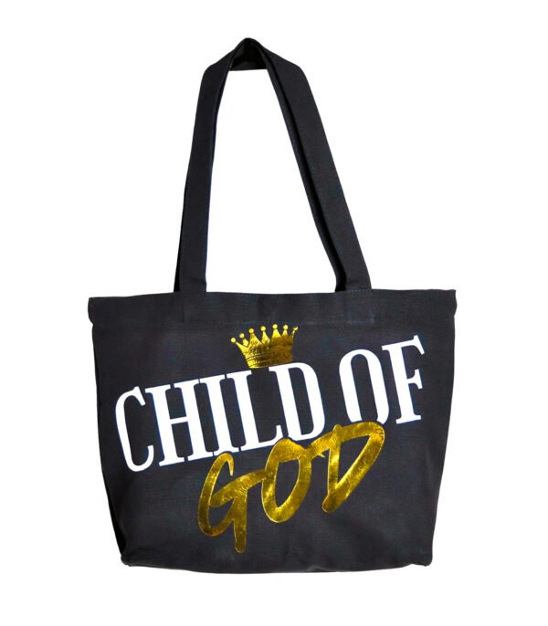 wearwisdom_totebag_childofgod_1_1 Child of God black Christian tote bag made from premium 16oz fabric with reinforced handles and hidden magnetic closure