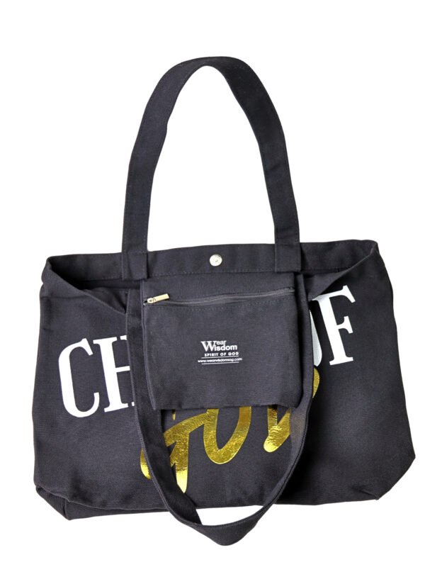 wearwisdom_totebag_childofgod_1_4 Child of God black Christian tote bag made from premium 16oz fabric with reinforced handles and hidden magnetic closure