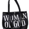 Woman of God black Christian tote bag made from premium 16oz fabric with reinforced handles and secure magnetic closure